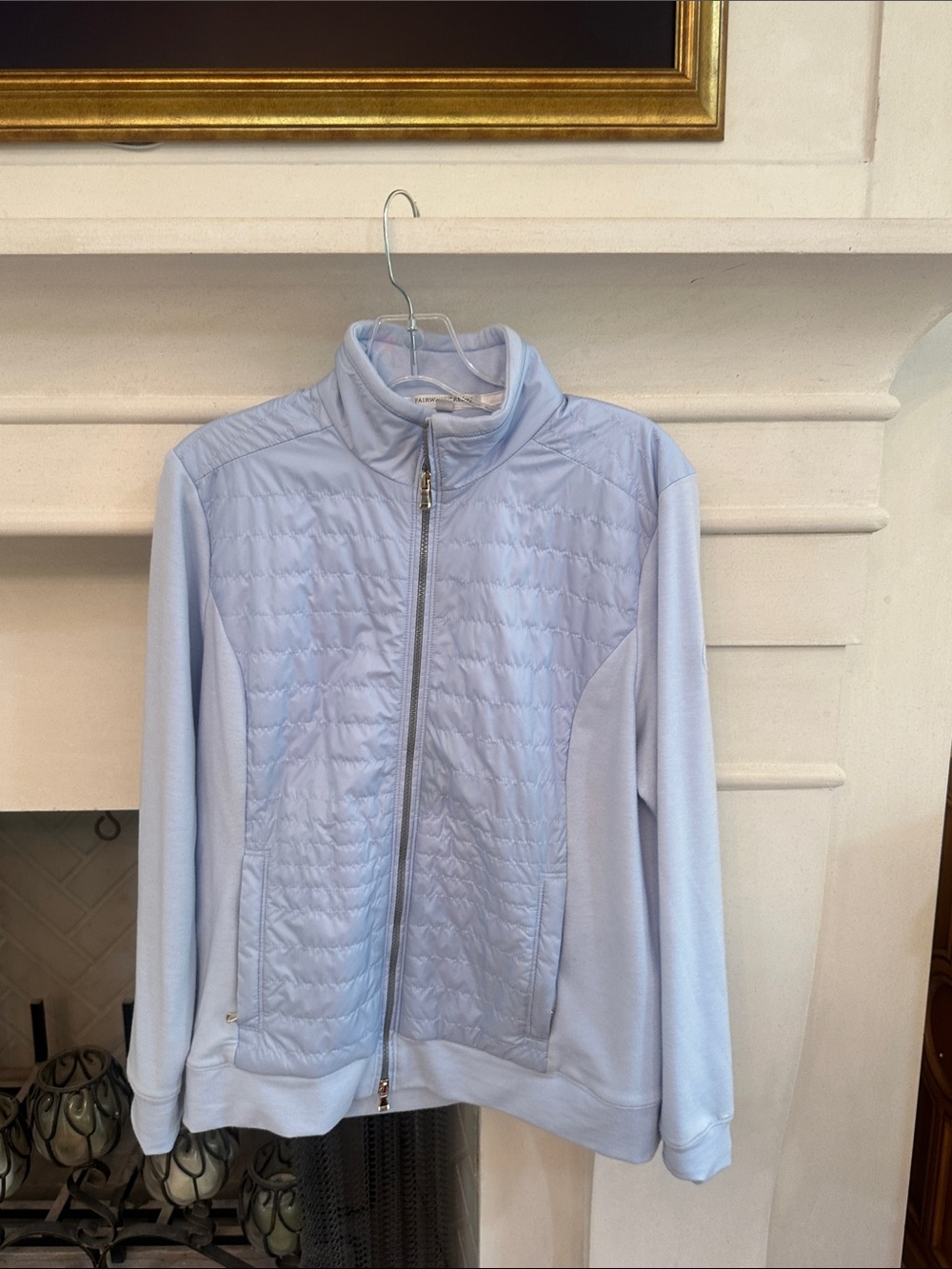 Fairway & Greene Light Blue Quilted-Front Zip Jacket